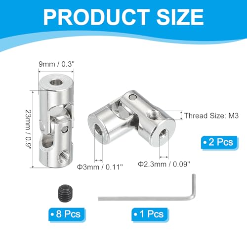 PATIKIL Rotatable Universal Steering Shaft 2.3mm to 3mm Inner Dia, 4 Pcs U Joint Shaft Coupling U Joints Coupler Connector Accessories with M3 Screws for Motor Model Robots - size: 2.3mm to 3mm