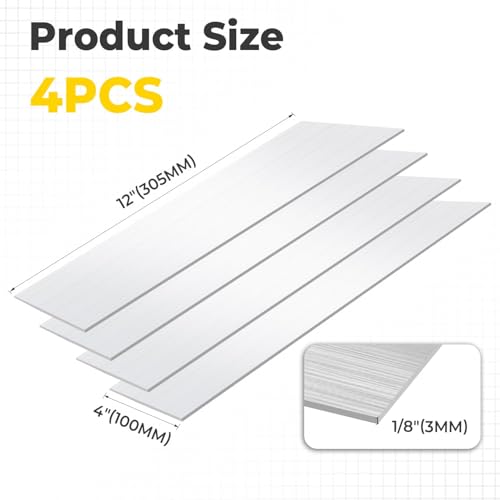 4PCS 6061 Aluminum Flat Bar 1/8" x 4" x 12"(T x W x L) - size: 1/8" x 4" x 12"