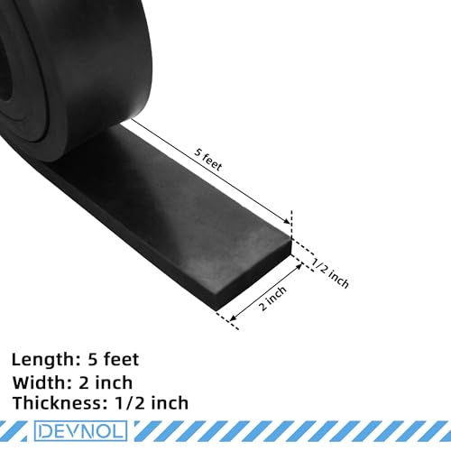 DEVNOL Neoprene Rubber Strip 1/2 (.500)" Thick X 2" Wide X 5'Long Grade 65A for Gasket, Surface Protection, Sealing - size: 1/2" x 2" x 5'