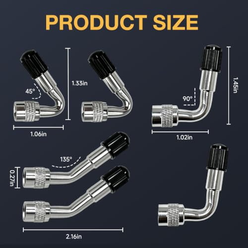 6 PCS 45° 90° 135° Metal Valve Stem Extenders, Brass Tire Inflator Stem Extension Adapters, 45 90 135 Degree Leak-Proof Valve Extender for Bicycles Motorcycles Trailers - color: 45°+90°+135°