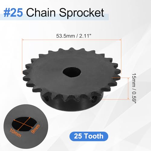 uxcell 2 Pcs #25 Chain Roller Sprocket 10 x 9mm Bore, 1/4" Pitch 25 Tooth C45 Carbon Steel ANSI #25 Roller Sprocket with Set Screws for ISO 04C Chain - size: 10 x 9mm Bore 25 Tooth