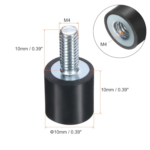 uxcell 6pcs M4x10mm Rubber Isolator Mounts with Studs 10x10mm - size: VD-D10*H10, M4*10