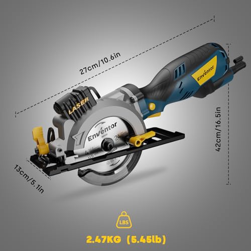 Enventor Mini Circular Saw with Laser Guide, 6 Blades 4-1/2", 5.8A Corded
