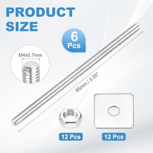 MECCANIXITY 6Set M4x85mm Fully Threaded Rod Threaded Rods Bar Studs - size: M4x85mm