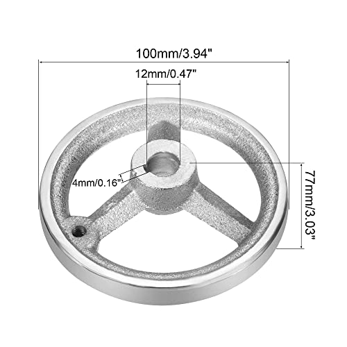 PATIKIL 100mm/3.94 Inch Diameter Rotary Handwheel, 1 Pack Cast Iron Chrome Plated with Handle for Many Types of Milling Machines and Lathes, Silver Tone - size: 3.94 Inch