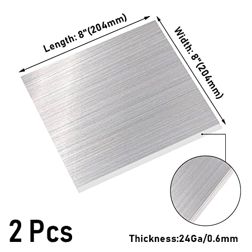 304 Stainless Steel Sheet, 24 Gauge 0.02" Thickness x 8" Width x 8" Length, 304 Stainless Steel Metal Strip Plate (Brushed Finish) for Industry, Machinery, DIY Engineer, Home Decoration, 2 Pcs - size: 8"W × 8"L, style: 24Ga Thickness