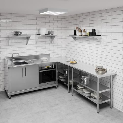 AmGood 10 in. x 48 in. Stainless Steel Wall Shelf with Backsplash - Holds 205 lbs - NSF 18-Gauge, Bullnose Edge | Long Shelf for Laundry, Garage & Pantry - size: 10 in. x 48 in.
