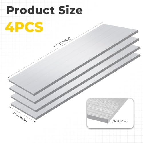 4PCS 6061 Aluminum Flat Bar 1/4" x 3" x 12"(T x W x L) - size: 1/4" x 3" x 12"