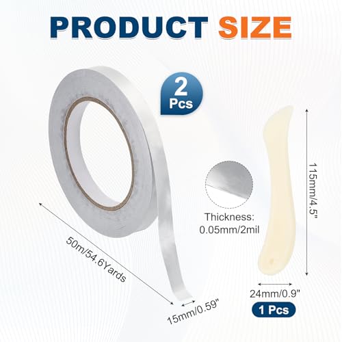 2pcs Aluminum Foil Tape 0.6"x164ft 2mil Waterproof High Temperature - size: 0.6" x 164Feet, 2mil
