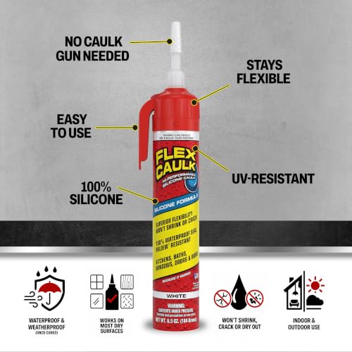 Flex Caulk Silicone Waterproof Sealant, White, 6.5 oz, 1-Pack - style: Silicone, White, 6.5 oz, 1-Pack