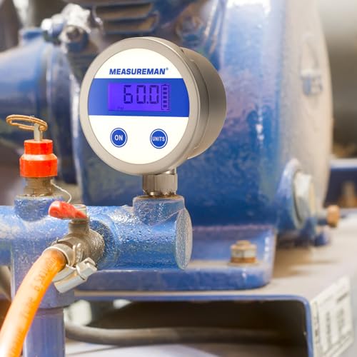 MEASUREMAN Economy Digital Pressure Gauge 2.5" Blue Backlit LCD, 0-60 PSI All Stainless Steel Case 1/4" NPT Connection 1% Accuracy - size: 0-60psi