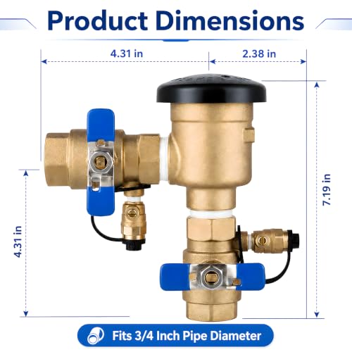 3/4 Inch Backflow Preventer, Brass Pressure Vacuum Breaker Assembly, 400 PSI Sprinkler Backflow Valve for Lawn Irrigation, Garden Water Lines and Outdoor Anti-Siphon Protection - size: 3/4 Inch