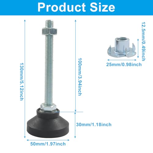M10 Thread Adjustable Feet, D50 x M10 x H100, 4 Pcs - size: 4 Pcs (D50 x M10 x H100)