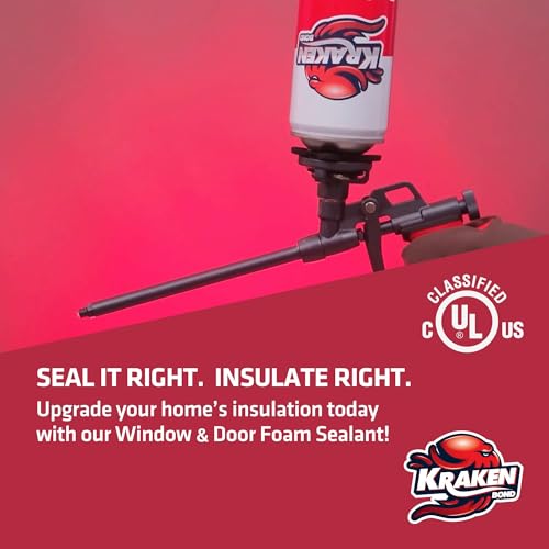 Kraken Bond Window & Door Expanding Foam Sealant - (1x24oz) Professional Gap Filling Gun Use Polyurethane Spray Foam, Low Expansion Waterproof Gap Filler, Gun&Cleaner Included - 1 Pack - size: 1 Pack