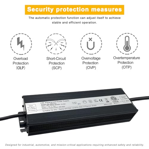 KBLEDLAMP LED Driver 300W 12V Power Supply, IP67 Waterproof, AC 100-130V to DC 12V 25A Low Voltage Transformer Converter Power Adapter with 3-Prong Plug for Outdoor LED Lights Industrial Landscape