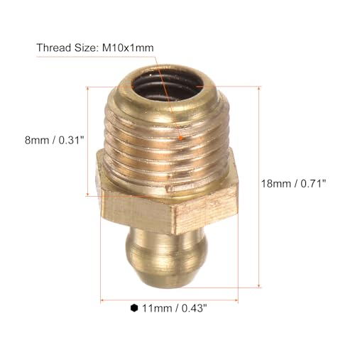 HARFINGTON 15pcs Brass Straight Grease Fitting M10x1mm Metric Thread Hydraulic Grease Nipple Accessories for Car - size: M10x1