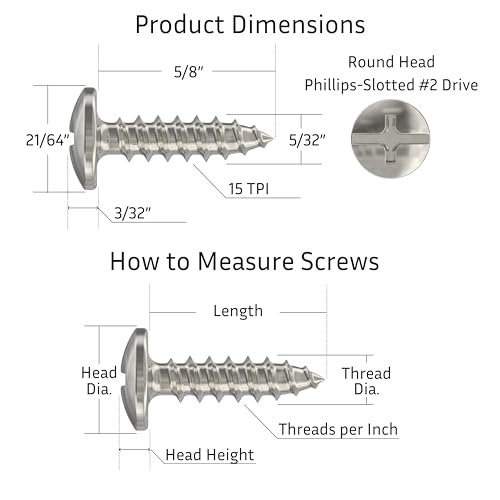 #8 x 5/8" Nickel Phillips-Slotted Truss Head Wood Screws - Pack of 25 - Heat-Treated Steel - TH858-SN - color: Nickel