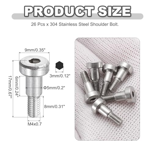 MECCANIXITY 26 Pcs 304 Stainless Steel Shoulder Bolt 5mm Shoulder Dia 6mm Shoulder Length M4x0.7 Thread Hex Socket Shoulder Bolts for Hydraulic Injection Molding Machinery Industries - size: 5mm x 6mm