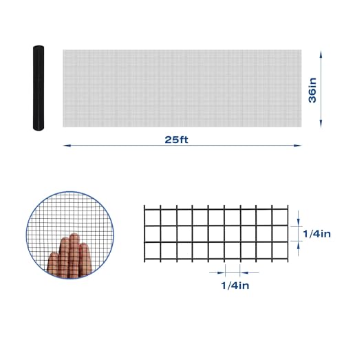 Black PVC Coated Hardware Cloth 36 Inch x 25 Foot -1/4 Inch x 1/4 Inch 20GA - size: 36"x25'-1/4"x1/4" 20GA Black