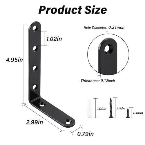 5 x 3 Inch Heavy Duty L Brackets, Steel Corner Braces, Black, 4 Pack - color: Black