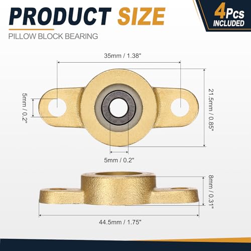 uxcell 4Pcs TF05 Pillow Block Bearings 5mm Bore, Copper Housing, ABEC 3 - size: TF05(5mm Shaft)