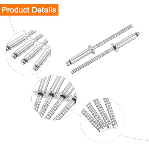 uxcell 200Pcs 1/8"x1/2" Countersunk Blind Rivet Open-End Type Blind Rivets