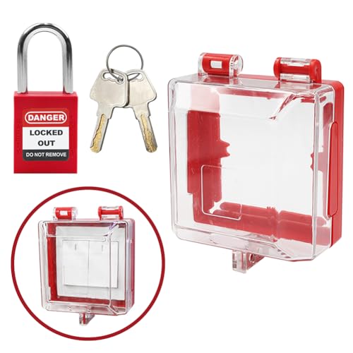 Emergency Stop Push Button Cover Lock with Padlock,Removable Base - color: Push Button Lockout Box With Lock