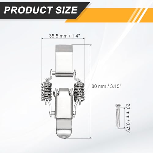 PATIKIL Stainless Steel Spring Loaded Toggle Latch with Lock Hole Angle Hook, (L,Silver) (4 Pcs), Compression Double Spring Toolbox Toggle Hasp Clamp Lock with Screws for Cabinet Door Barn - size: Small