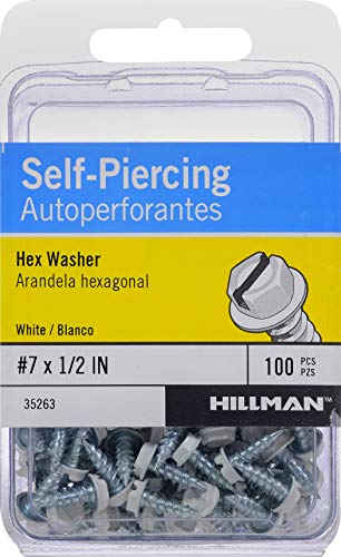 HILLMAN 35263 White Painted Hex Washer-Head Self-Piercing Screws (#7 x 1/2") - 100 pieces - size: #7 × 1/2 inches