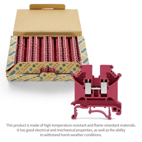 100pcs Red UK-5N Din Rail Wire Terminal Blocks Ground Wide Application for 800V 41A 24-10AWG 4mm Electrical Distribution Box Connector Screw Solar Power System Project PLC Industrial Control - color: 100pcs Red UK5N