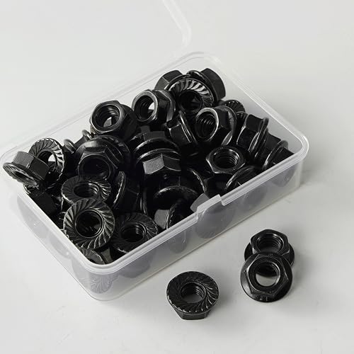 M8x1.25mm Metric Serrated Hex Flange Nuts, Grade 10.9 Alloy Steel, Heat Treated, Black Oxide Finish, 25PCS - color: Black, size: Black M8x 1.25mm
