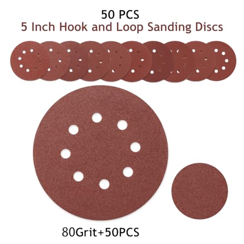 50 PCS 5 Inch 8 Hole Hook and Loop Sanding Discs 80 Grit - style: 80 Grit,50-Pack