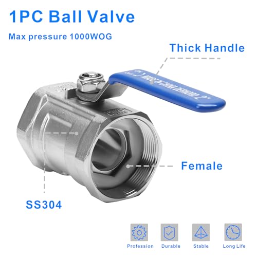 DERNORD Stainless Steel Ball Valve 1PC Type 2 Inch NPT Standard Port for Water, Oil, and Gas (2 Inch Ball Valve) - size: 2 Inch, style: Pack of 1