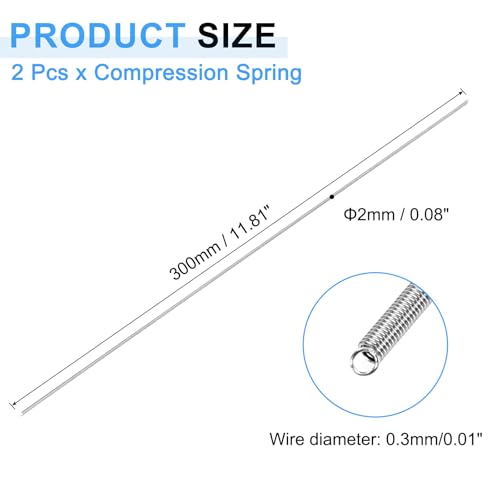 uxcell 2Pcs Extension Springs, 0.3x2x300mm/0.01x0.08x11.81in 304 Stainless Steel Extended Compression Spring Steel Dual Hook Tension Springs for Machinery Construction Home Repairs - size: 0.3x2x300mm