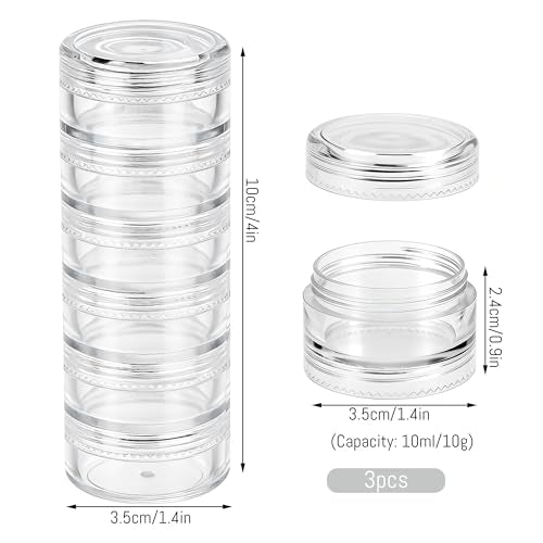 3 Sets 6 Layer Stackable Plastic Containers, 10G/10ML Clear Cosmetic Storage Box Round Organizer Jars for Beads, Buttons, Small Jewelry Findings