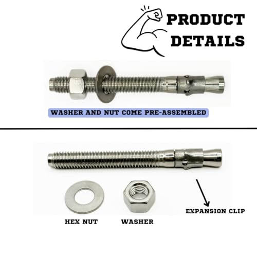 MIGHTY FASTENERS 316 SS Wedge Anchors 1/2"-13 x 4-3/4", 10 Pack - size: 1/2"-13 X 4-3/4"