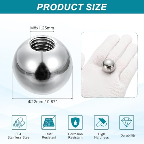 PATIKIL M8 x 22mm Ball Nuts Knob, 304 Stainless Steel Round Solid Silver Light Fixture Decorative Screw Cap Cover Machinery Hardware - size: M8x22mm