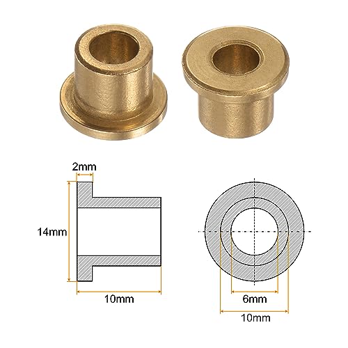 HARFINGTON 8pcs Flange Bearing Sleeve 6mm Bore 10mm OD 10mm Length 2mm Flange Thickness Bronze Bushing Self Lubricating Bushings Sleeve for Industrial Equipment - size: 6mm x 10mm x 10mm