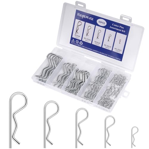 50PCS Cotter Pins Assortment Kit R Clips Hitch Pin