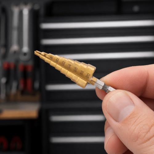 HSS 4241 Titanium Coated Step Drill Bit, 1/4 Inch Hex Shank Hole Cutter, 4-22mm/4-20mm for Thin Metal, Aluminum, PVC, Wood(4-20Bit) - size: 4-20Bit