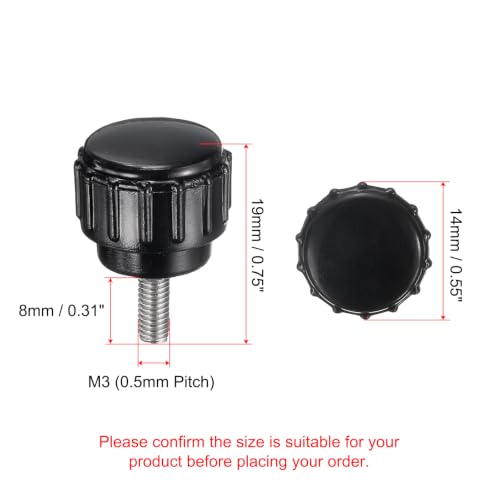 uxcell 12pcs Knurled Clamping Knobs M3 x 8mm Metric 304 Stainless Steel Male Thread Thumb Screw on Type 14mm Plastic Round Head Threaded Hand Bolt Stud Knobs Black - size: M3 x 8mm x 14mm