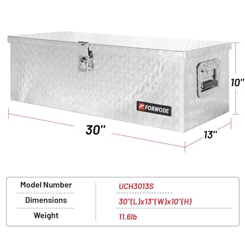 FORWODE 30 Inch Truck Bed Tool Box, Aluminum Heavy Duty Trailer Tool Box for Pickup Truck Bed RV, Toolbox Storage Box with Handle and Lock - Silver - color: Silver, size: 30x13x10inch