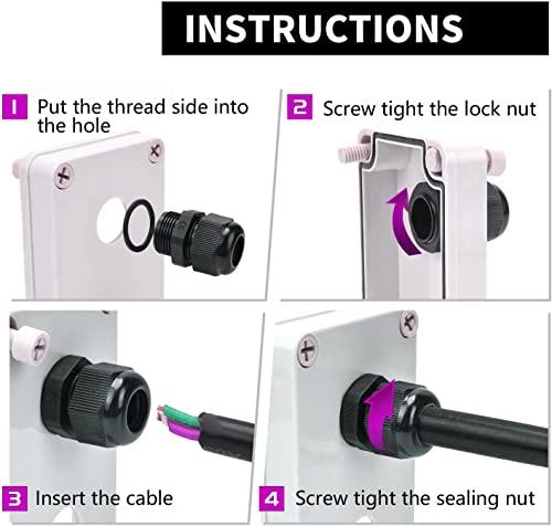 Gebildet 20Pcs PG19 Cable Gland, Plastic Waterproof Adjustable 12-16mm IP68 Cable Gland Joint, Wire Protector with Rubber Gaskets, M24*1.5 Wire Connector (Black) - size: PG19