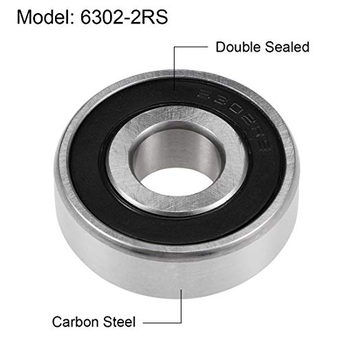 uxcell 6302-2RS Deep Groove Ball Bearings Z2 15mm X 42mm X 13mm Double Shielded Carbon Steel 2pcs - size: 15mmx42mmx13mm