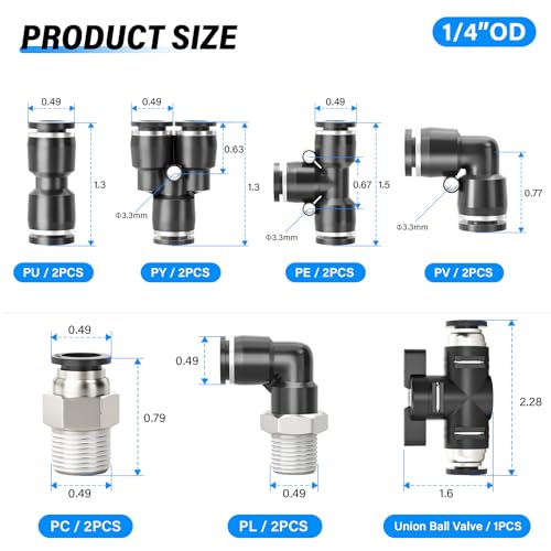 TAILONZ PNEUMATIC 3/8 Inch OD 1/4 Inch NPT Push to Connect Fitting NPT Thread Air Hose Fittings Connection accessory kit(Pack of 13) - size: 3/8"OD 1/4"NPT