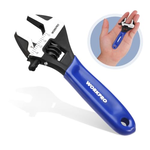 WORKPRO 4-Inch Mini Adjustable Wrench, Cr-V Steel Wide Jaw Black Oxide Wrench for Small Nuts, Metric & SAE Scales, for Home, Workshop and DIY (Pack of 2) - color: Blue, size: 4-Inch (Pack of 2)