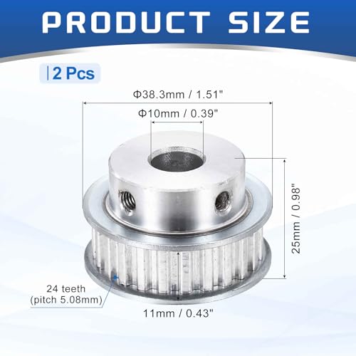 MECCANIXITY 2 Pcs Aluminium Timing Pulley, XL 24 Teeth 10mm Bore Synchronous Wheel Timing Belt Pulley 5.08mm Pitch 11mm Slot Width for Belt, CNC Machine, 3D Printer - size: 10x5.08x11mm