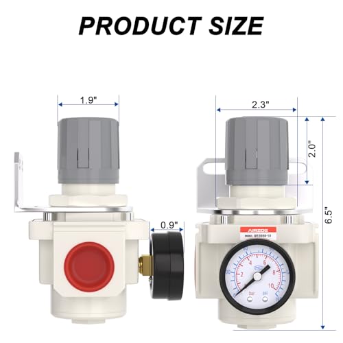 AIRZOE 1" NPT Air Pressure Regulator,Compressed Air System,Mini Air Regulator AR5000-10,0-150 PSI Gauge - size: 1"NPT