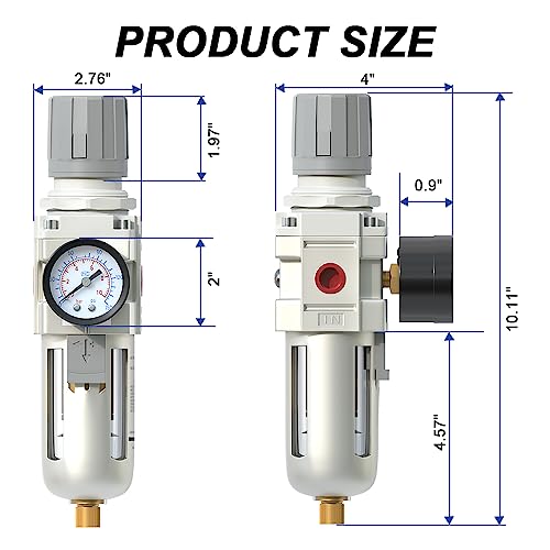 AIRZOE 1/2" NPT Air Compressor Filter & Pressure Regulator Combo AW4000-04 - color: Semi-Auto Drain/White, size: 1/2"NPT