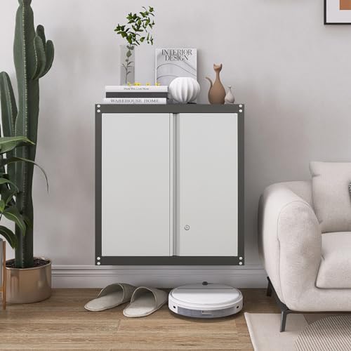 GREATMEET 28" H Lockable Metal Garage Storage Cabinets, Metal Cabinet Storage, Garage Wall Cabinet with Doors and Shelves, Hanging Floating, Grey&Black - color: Grey, size: 27.95"H